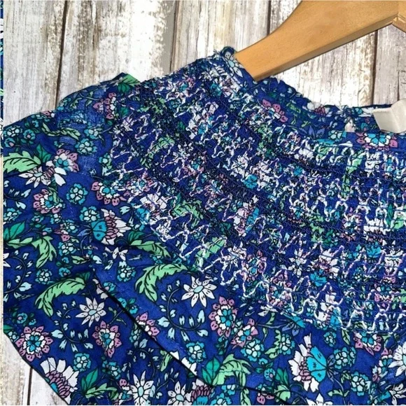 Loft Blue Floral Smocked Shirred Blouse - Picture 6 of 9